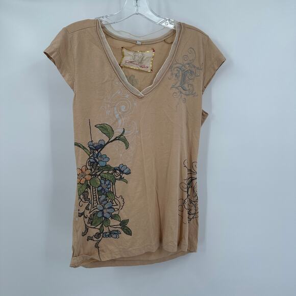 For Love And Liberty Womens Top Sz M Floral Tattoo Graphic Y2K Boho Romantic Tee - Picture 1 of 8